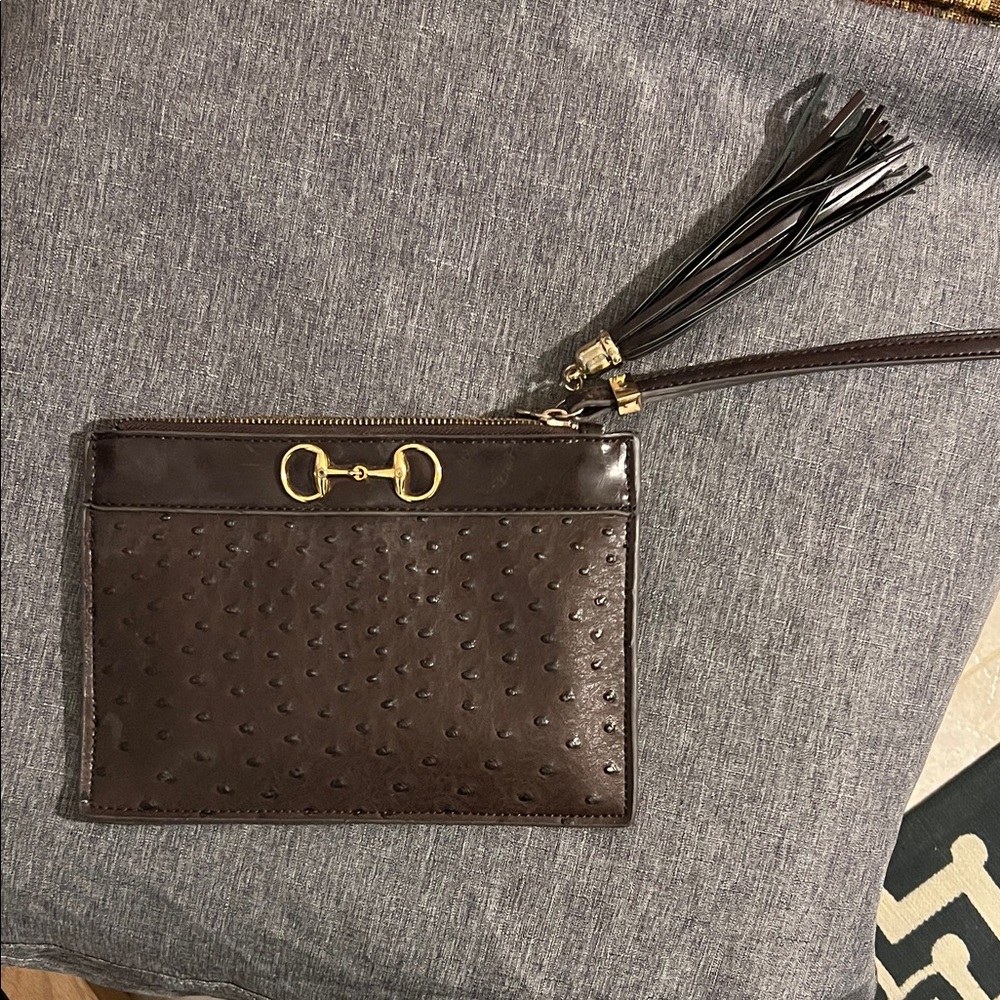 Bosom Buddy Bags Brown Leather Clutch with Tassel